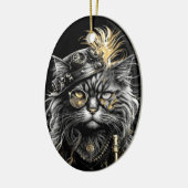 Geweldige Steampunk Kat Keramisch Ornament (Links)