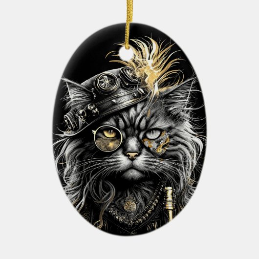 Geweldige Steampunk Kat Keramisch Ornament (Voorkant)