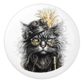 Geweldige Steampunk Kat Keramische Knop (Voorkant)