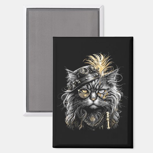 Geweldige Steampunk Kat Magneet (Voorkant / Achterkant)