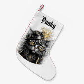 Geweldige Steampunk Kat met Naam Kleine Kerstsok (Voorkant (Hangend))