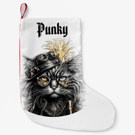 Geweldige Steampunk Kat met Naam Kleine Kerstsok (Voorkant)