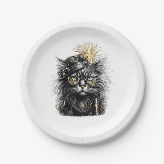 Geweldige Steampunk Kat Papieren Bordje (Voorkant)
