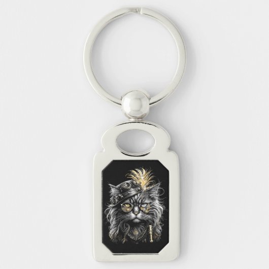 Geweldige Steampunk Kat  Sleutelhanger (Voorkant)