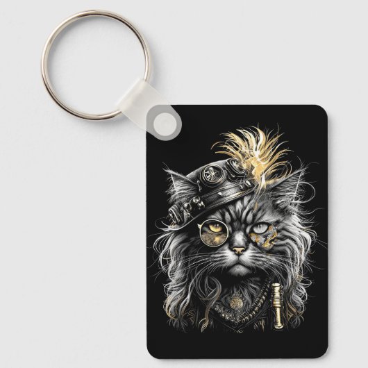 Geweldige Steampunk Kat  Sleutelhanger (Voorkant)