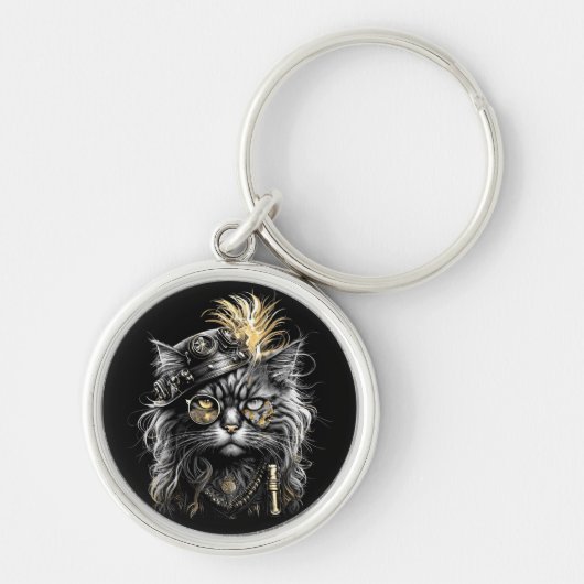Geweldige Steampunk Kat Sleutelhanger (Voorkant)