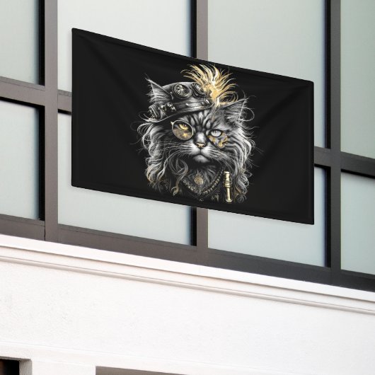 Geweldige Steampunk Kat Spandoek (Buitenkant Gebouw)