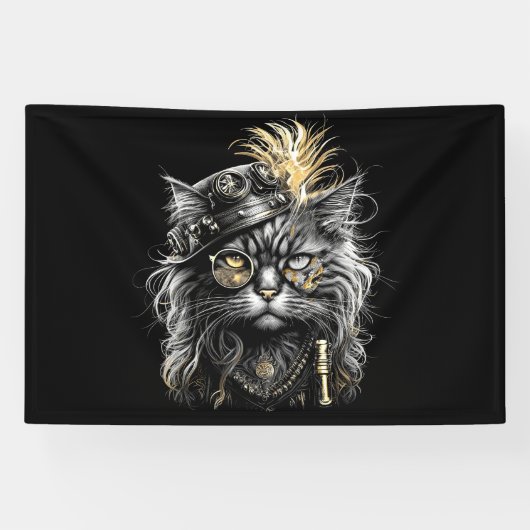 Geweldige Steampunk Kat  Spandoek (Horizontaal)