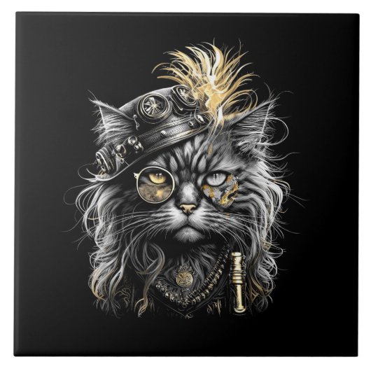 Geweldige Steampunk Kat  Tegeltje (Voorkant)