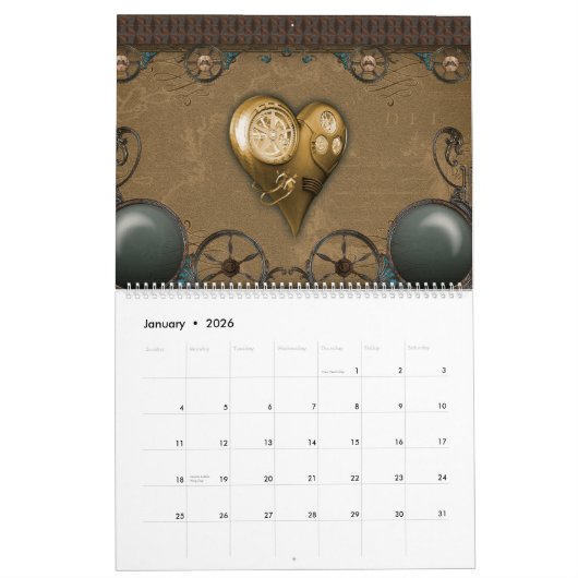 Geweldige steampunkhart kalender (Jan 2026)