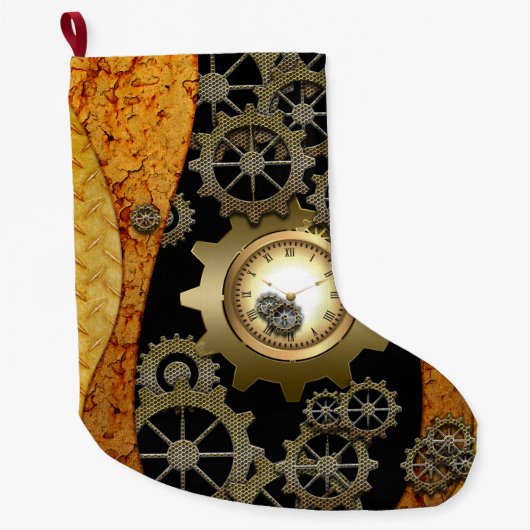 Geweldige steampunkontwerp met klokken en versnell grote kerstsok (Voorkant)