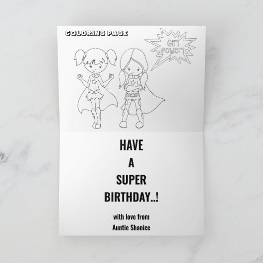 Geweldige superheld Colour Page Birthday Gift Kaart (Binnen)