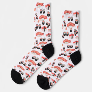 Geweldige Sushi Pattern met Kawaii Expressions Sokken