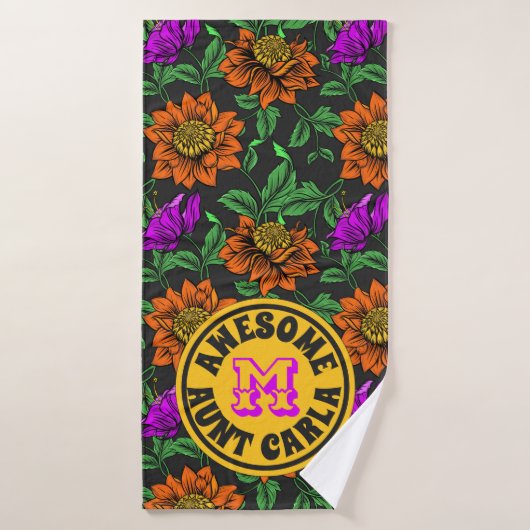 Geweldige Tante Jouw naam Floral Monogram Botanisc Badhanddoek (Badhanddoek)