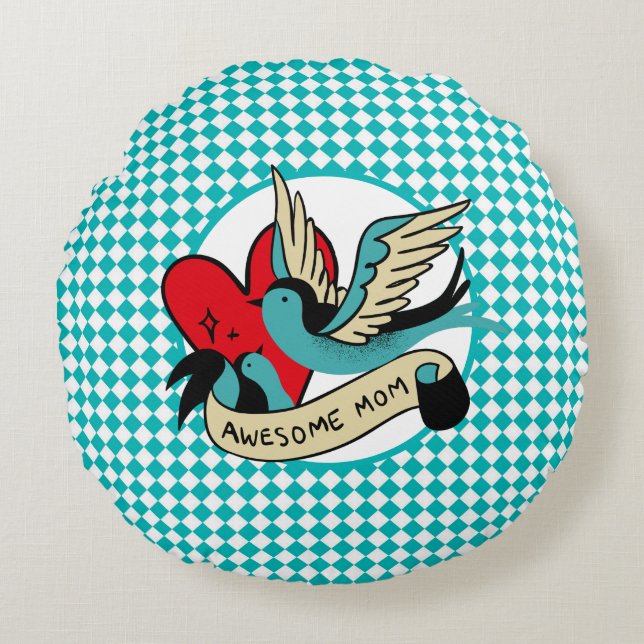 Geweldige Tattoo van mama en Harlequin Rond Kussen (Voorkant)