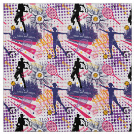 Geweldige Tennispatroon paars +roze+geel Stof