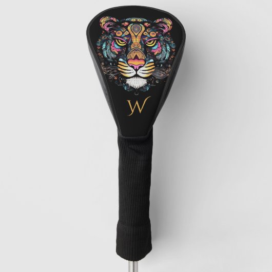 Geweldige Tiger Head Initiaal Golfheadcover (Voorkant)