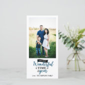 Geweldige tijd Blue Gingham Holiday Foto Kaart (Staand voorkant)