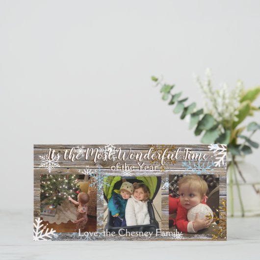 Geweldige tijd van het jaar Snowflakes en hout Kaart (Staand voorkant)