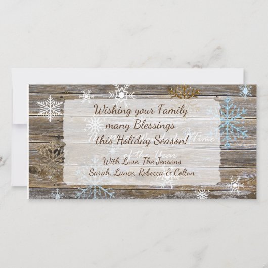 Geweldige tijd van het jaar Snowflakes en hout Kaart (Achterkant)