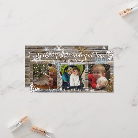 Geweldige tijd van het jaar Snowflakes en hout Kaart (Voorkant / Achterkant in situ)