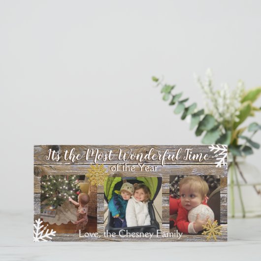 Geweldige tijd van het jaar Snowflakes en hout Kaart (Staand voorkant)