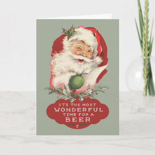Geweldige tijd voor een kerstman met bier feestdagen kaart