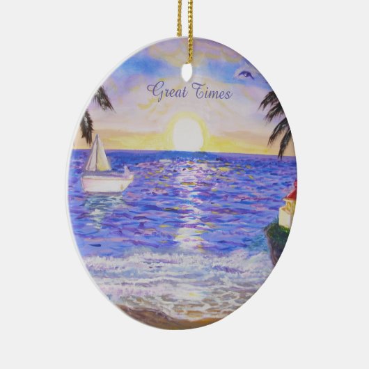Geweldige tijden op het strand keramisch ornament (Rechts)