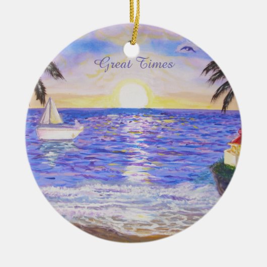 Geweldige tijden op het strand keramisch ornament (Voorkant)