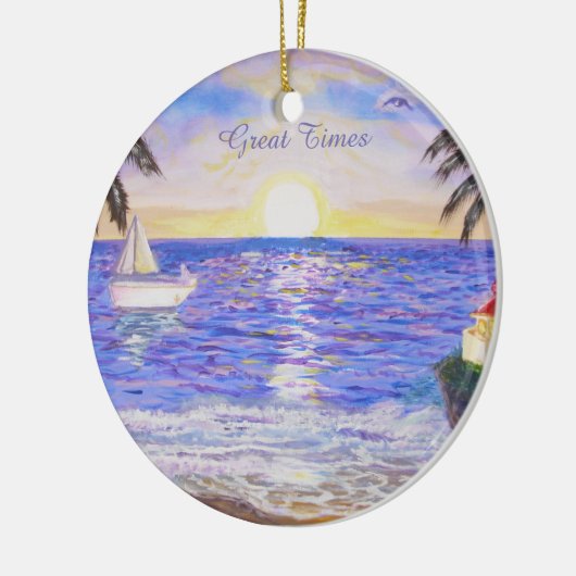 Geweldige tijden op het strand keramisch ornament (Links)