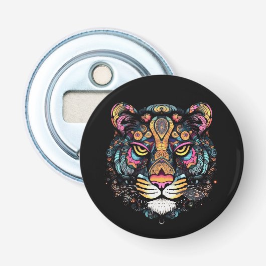 Geweldige Tijgerkop  Button Flesopener (Voorkant)