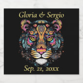 Geweldige Tijgerkop Namen en Datum Sparkling Wijnetiket (Enkel label)