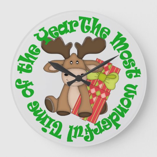 Geweldige Time Moose Holiday Grote Klok (Voorkant)