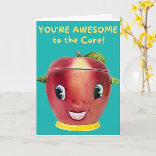 Geweldige tot Core glimlachend rood Apple Big Eyes Kaart (Gele Bloem)