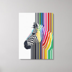 geweldige trendy kleurrijk trillend strepenzebra canvas afdruk
