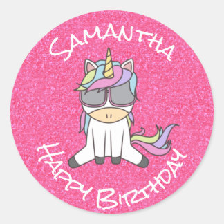 Geweldige Trendy Unicorn Partij Glitter Pastle Roz Ronde Sticker