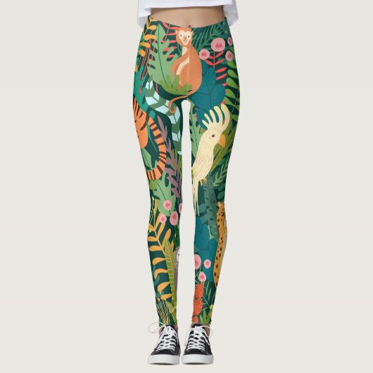 Geweldige tropisch motief l Wilde dieren l Groen Leggings (Voorkant)