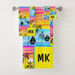 Geweldige tropische zonsondergang zeilen bad handdoek