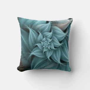 Geweldige turquoise bloemfractal kussen