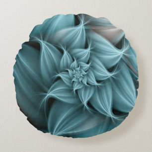 Geweldige turquoise bloemfractal rond kussen
