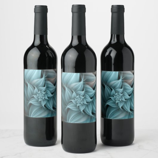 Geweldige turquoise bloemfractal wijn etiket (Flessen)