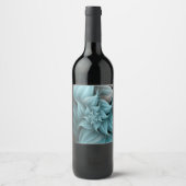 Geweldige turquoise bloemfractal wijn etiket (Voorkant)