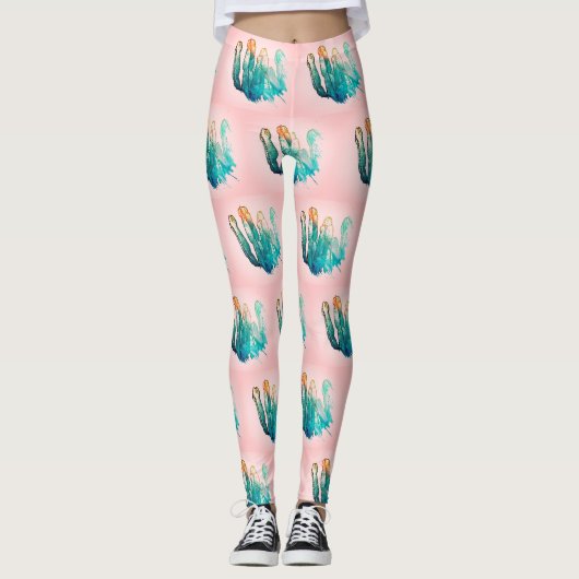 Geweldige Turquoise Pink Cactus Pattern-Leggings Leggings (Voorkant)