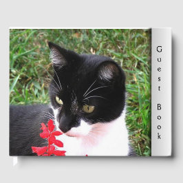 Geweldige Tuxedo Cat in tuin - aangepaste tekst in Gastenboek