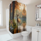 Geweldige Twaalf Punt Buck in Herfstwateren Douchegordijn (In situ)