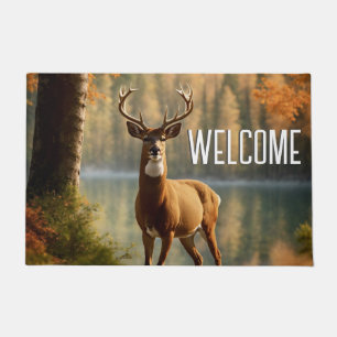 Geweldige Twelve Point Buck Herfstwateren Welkom Deurmat