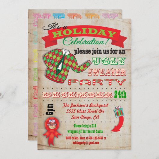 Geweldige uitnodiging voor kerstfeestelijke feestd (Voorkant / Achterkant)