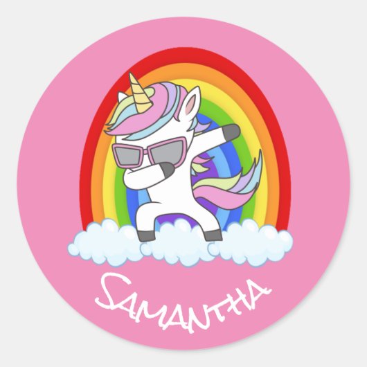 geweldige Unicorn Party roze Classic Round Sticker (Voorkant)