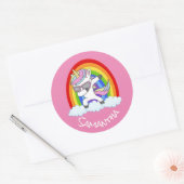 geweldige Unicorn Party roze Classic Round Sticker (Envelop)