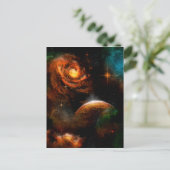Geweldige universum met planeet en sterren briefkaart (Staand voorkant)